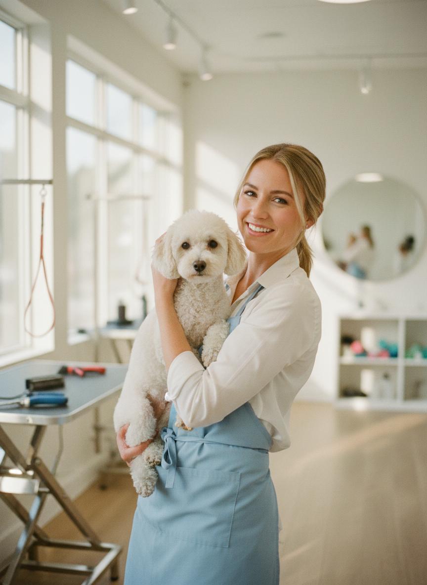 Professional groomer with dog